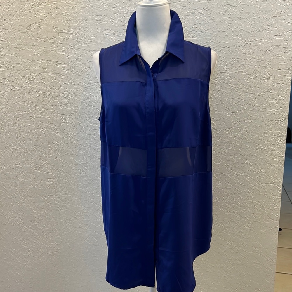 Forever 21 sheer top summer cool with mesh collared blue sleeveless